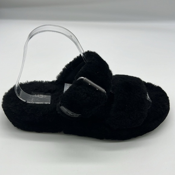 UGG - Fuzz Yeah Black 2 Buckle Sheepskin Shearling Slide Sandal Size 8 - Picture 5 of 14